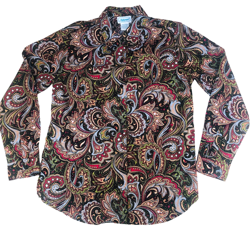 National Paisley Button Down Shirt Bold Print 100% Cotton Size: Medium